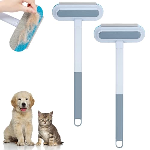 2 stuks kattenhaarverwijderaar, 3-in-1 multifunctionele dierenhaarverwijderaar, herbruikbare huisdierhaarverwijderaar, lange handgreep, pluisborstel, dierenharen, tapijtborstel voor kleding, meubels