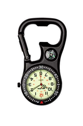 Montre à gousset noir clip mousqueton avec boussole pour médecins infirmières infirmiers Chefs