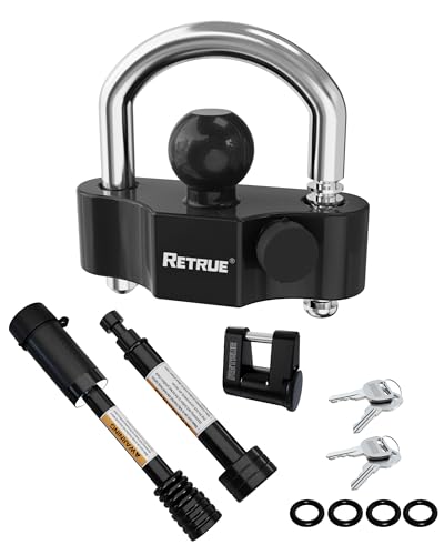 RETRUE Heavy-Duty Keyed-Alike Trailer Lock Set - Universal Coupler, Dual Hitch Receiver Pin, and Trailer Tongue Locks Included, Black