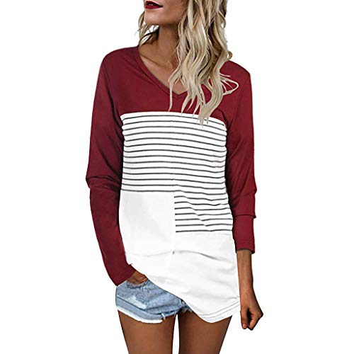 Striped Long Sleeve T Shirts Women Casual Tops V Neck Raglan Tunic Blouse