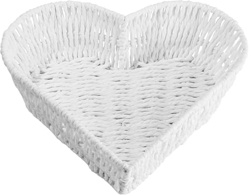 Panier en Rotin Blanc en Forme de Cœur - Organisateur Tressé à la Main pour Pain, Fruits, Légumes & Décoration d'Intérieur - Élégant pour Cuisine & Salon