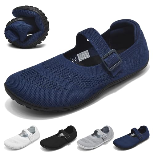 Wizshoe Ballerines Barefoot Femme Ballerine Confortables Chaussures D’été Plates Slip on Walking Flats Ballerine Rond en Maille avec Bride et Boucle...