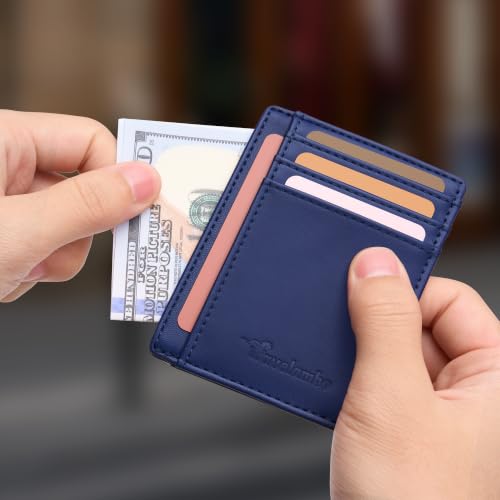 Image of Travelambo Slim Wallet Front Pocket Minimalist Leather RFID Blocking Medium Size