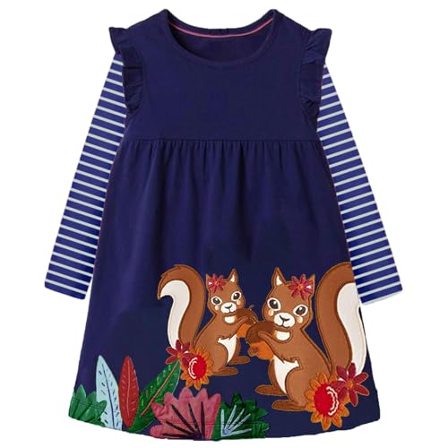 VIKITA Mädchen Streifen Baumwolle Langarm T-Shirt Freizeit Kleid Lh5821 6-7 Jahre