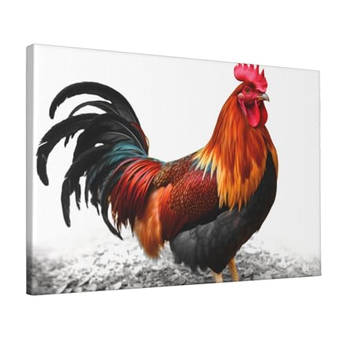 Impression sur toile coq et poule 30x45cm pour decoration murale de salon