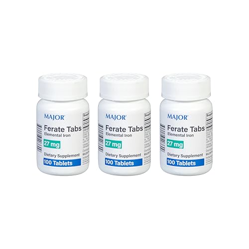 Major 27 mg Ferate Tabs - Ferrous Gluconate Elemental Iron Dietary Supplement - 100 Count (3 Pack)