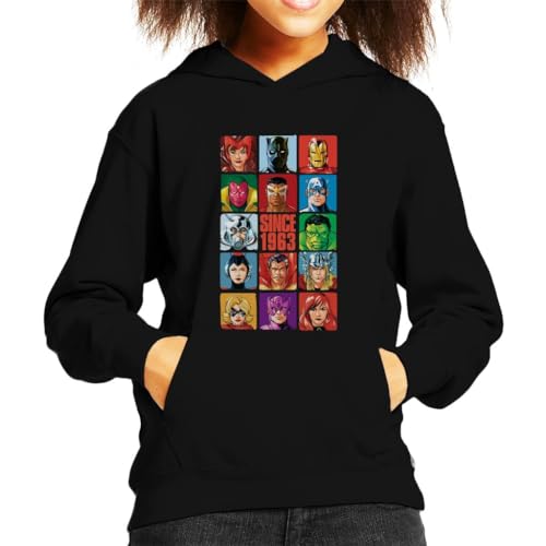 All+Every Marvel Avengers Headshot Tiles Since 1963 Kid's Hooded Sweatshirt Black