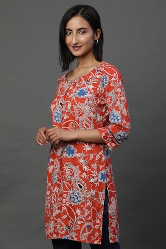 Image of Aurelia Women's Cotton Straight Fit Floral Print Straight Kurti