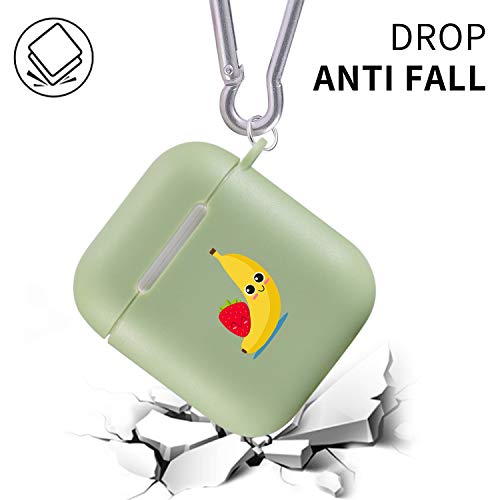 Maycari Cute Banana&Strawberry Case For Airpods 2&1 With Keychain,（Green） Fruits Design Protective Soft Tpu Cover Compatible With Apple Airpods Charging Case For Girls&Boys #TOP1