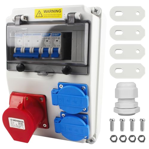 XPJBKC Distribuidor de Corriente 16A, Distribuidor de Corriente para Obras 16A con Interruptor Fi E Ls, Tomas 2x230V y 1xCEE 16A con Cable, Distribuidor de Corriente Impermeable IP44