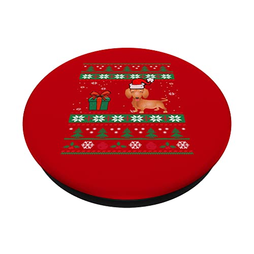 Dachshund Dog Santa Hat Funny Ugly Christmas Dogs Lovers PopSockets Swappable PopGrip, Black - Image 2