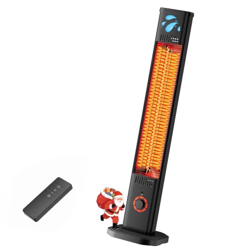 Image of Patio Heater for Outdoor Use1500W, 8H Timer, Waterproof, Infrared Electric Protable Patio Heater, 8 Levels Heating for Garage Backyard Black