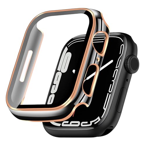 TEMEDO �Ή� �A�b�v���E�H�b�` �J�o�[ 42mm Apple Watch 11/10 �P�[�X ���b�L���H �K���X�t�B���� ��̌^ �����x�^�b�` �L�Y�h�~ PC�f�� �S�ʕی� ��d�\�� ���ϋv �����ߗ� ������?(����̃u���b�N+���[�Y�S�[���h)