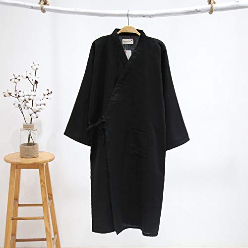Preisvergleich Produktbild lässige Kimono Roben Männer Sommer langärmeligen Bademantel einfachen Bademantel Nachtwäsche Männer Bademäntel -Men pure black-2-M