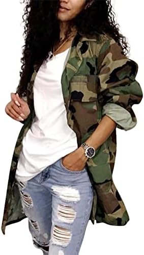 Sexy Camouflage Jacket for Women Army Fatigue Long Cargo Jackets Trench Coat Plus Size