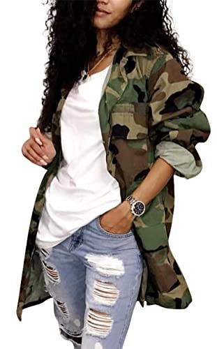 Sexy Camouflage Jacket for Women Army Fatigue Long Cargo Jackets Trench Coat Plus Size