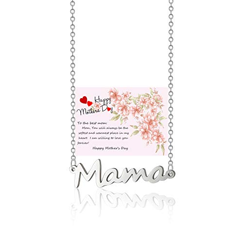 Dremcoue Mama Necklace Mother's Day Necklace for Mom Dainty Letter Necklaces for Mother Birthday Gifts Mom Necklace Gifts for Mother's Day Message Card for Mother
