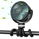 momcozy Portable Pram Fan, 8000mAh, 27H Ultra-long Battery Life, Stroller Fan Detachable 4 Speed 360° Rotate, LED Night Light, USB Rechargeable Handheld Cooling Fan,Travel,Crib,Car Seat (Black)