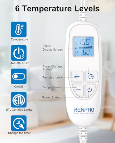 Image of RENPHO Electric Heating Pad for Back, Mothers Day Gifts & Birthday Gifts for Mom Dad Women Men, FSA Eligible & HSA Store, Neck and Shoulder Heat Pad, Fast Heating, 24 inchx33 inch, ETL Certified, Blue