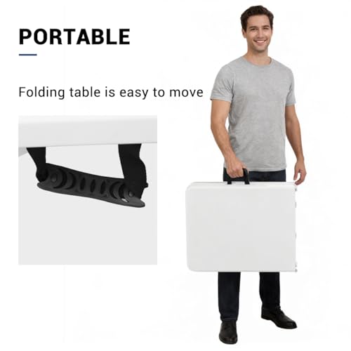 Mesa Plegable de Plástico XSMDAUTO de 4FT, Mesa Rectangular Portátil Blanca para Camping, Picnic y Fiesta miniatura 7