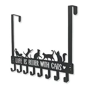 Over The Door Hooks Hanger, Door Coat Rack, Black Cat Gifts for Cat Lovers, 8 Hooks Decorative Towel Coat Rack Organizer, Door Hanger Hook, Cat Decor for Cat Lovers, Cat Bathroom Accessories, Black