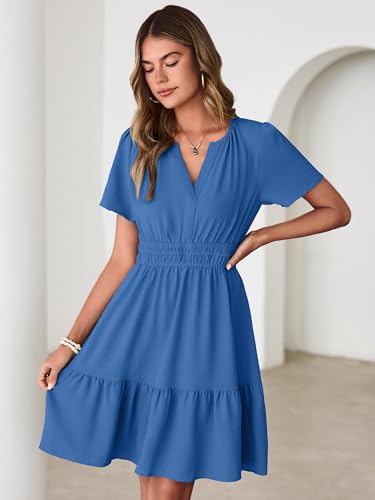 Image of Simplee Womens Casual Summer Dresses 2026 V Neck Short Sleeve Empire Waist Flowy A Line Ruffle Tiered Mini Sundress