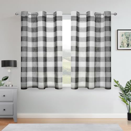 Bapawfish BP-CHECKG40X54X2BLACK Black And White Sheer Farmhouse Window Curtain Panel 54 Inch Long, Buffalo Check Plaid Gingham Curtain Drapes thumb #8