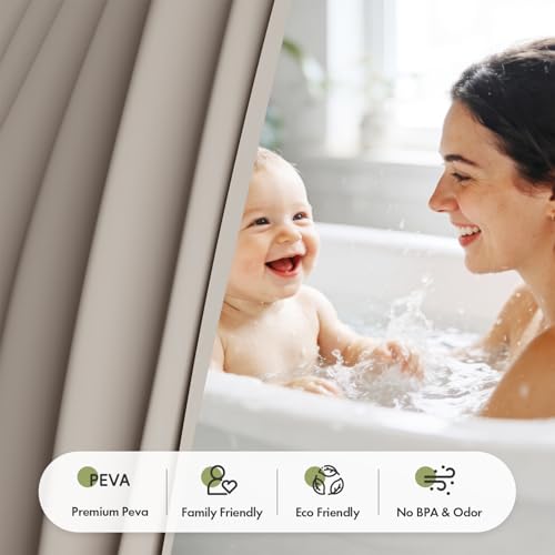 Image of Bathway Shower Curtain Liner, Tan Shower Curtain Liner 72x72 PEVA Waterproof Shower Curtain Liner Plastic with 3 Magnets and 12 Rustproof Metal Grommets, Lightweight Khaki Shower Liner for Bathroom
