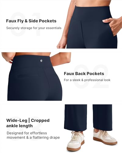 G4Free 25.5''/27.5''/29.5'' Wide Leg Pants for Women 7/8 Length Yoga Dress Pants High Waist Stretch with Pockets Casual Work2