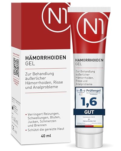 N1 Hämorrhoiden Gel 40 ml - Medizinprodukt gegen Brennen, Schmerzen, Blutungen & Juckreiz - entzündungshemmende Hämorrhoiden Salbe & bei Analfissuren – Hämorrhoidensalbe mit kühlendem Effekt