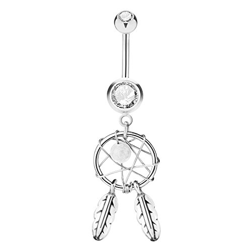 Preisvergleich Produktbild Piersando Bauchnabelpiercing Bauch Banane Piercing Stecker Gebogen Traumfänger Dreamcatcher Schutz-Anhänger Clear