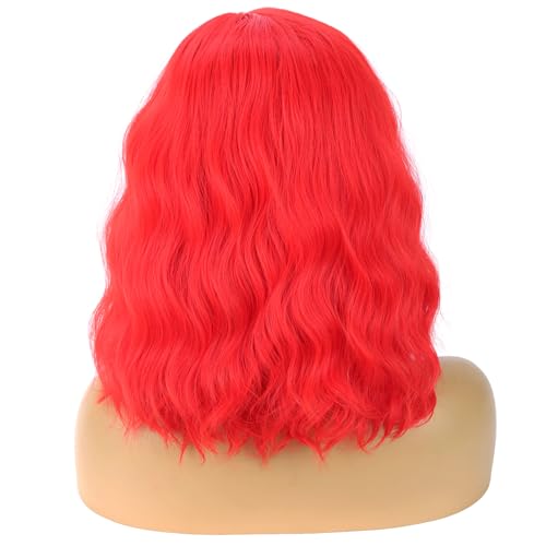 Image of BERON Red Wigs for Womens Short Curly Wavy Hair Wig Girls Red Colored 14 inch Shoulder Length Synthetic Costume Cosplay Party Halloween or Daily Use Wigs Wig Cap Included