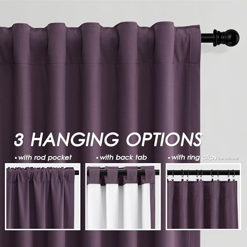 Image of Plum 100% Blackout Linen Curtains for Bedroom 102 Inches Long Back Tab Thermal Insulated Luxury Modern Boho Decor Black Out Curtain for Living Room Dining Room Office Drapes 52x102, 2 Panels