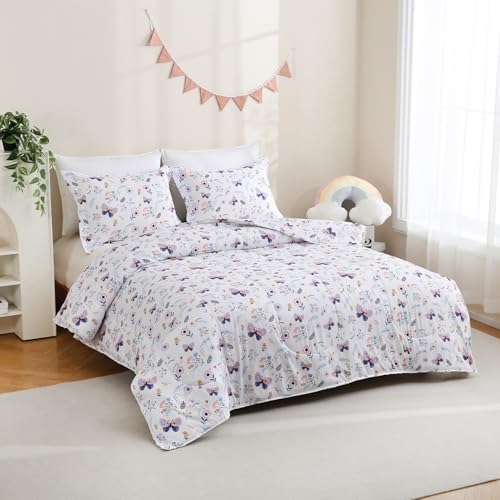 Image of Yibeizi Floral Butterfly Comforter Set for Girls Full Size Bedding