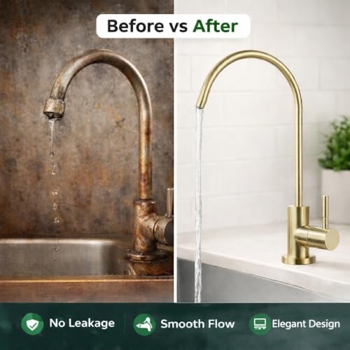 Image of AMPEREUS RO Faucet for Water Purifier, Premium Golden RO Tap Extender with Smooth Flow Control, Durable Water Tap for Kitchen Use, Leakproof Design & Easy Installation