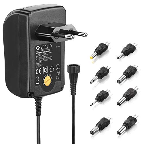 PS025 Universal Stecker Netzteil (3V-12V Drehschalter) mit 8 Adaptern, schwarz
