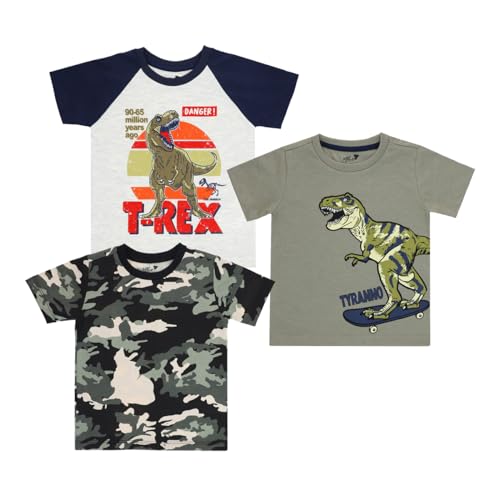 La mejor comparación de Ropa para Niño los 10 mejores. 45 Playeras Niños y bebes Manga Corta - Set de 3 piezas - Playeras para bebes y niños (Dinos/Camu, 2 Años)