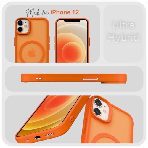 Image of Pikkme Back Cover for iPhone 12 /12 Pro | Mag-Safe Compatible | Smoke Frosted Transparent Matte Finish | Hard PC + Soft TPU | Shockproof | Raised Camera Protection Bumper Case (Orange Smoke Mag-Safe)