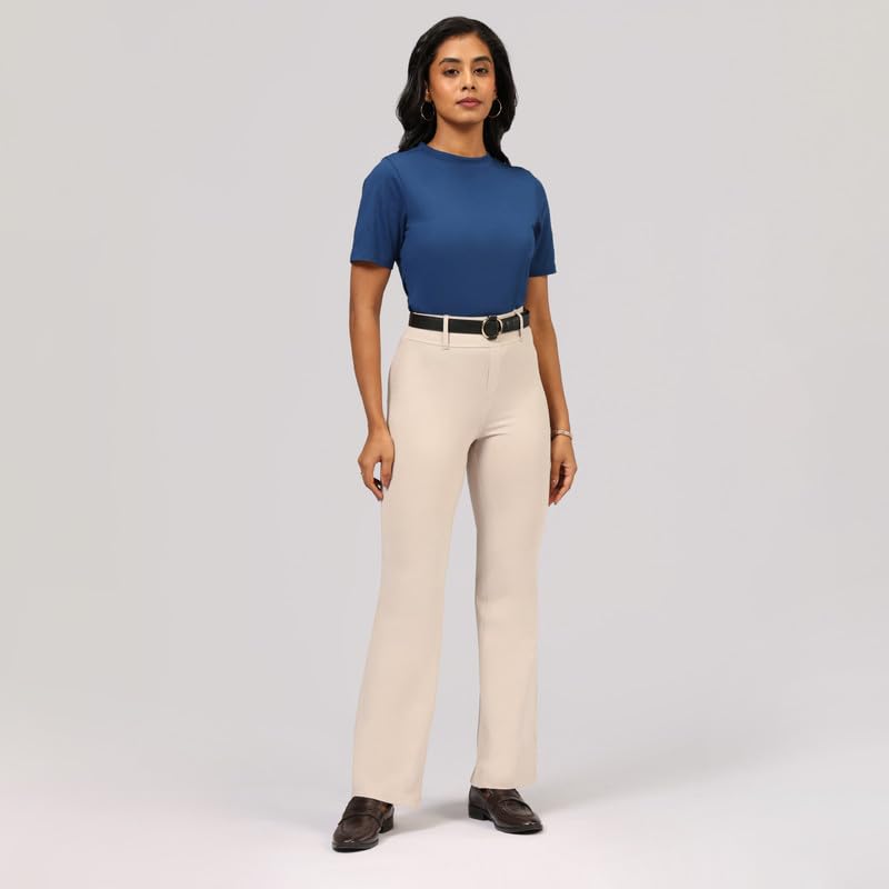 Image of Blissclub AM:PM Air Flare Trousers Cotton for Women Above 5'5 ft Tall | Bootcut Trousers and Formal Pants for Women Office wear | Tailored fit