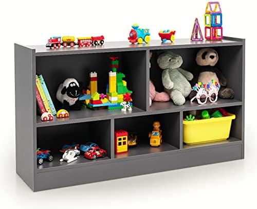 HONEY JOY Kids Toy Storage Organizer, 5-Section Storage Daycare Shelf for Preschool, Children 2-Tier Open Wooden Display Book Shelf Organizer for Classroom, Playroom & Nursery, Kindergarten(Dark Gray)