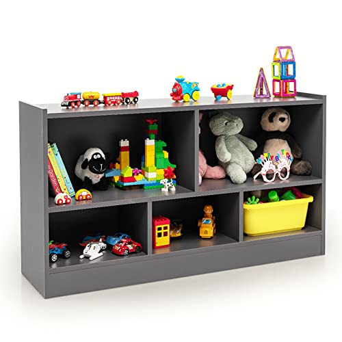Honey Joy Kids Toy Storage Organizer, 5-Section Storage Daycare Shelf For Preschool, Children 2-Tier Open Wooden Display Book Shelf Organizer For Classroom, Playroom & Nursery, Kindergarten(Dark Gray) #TOP1
