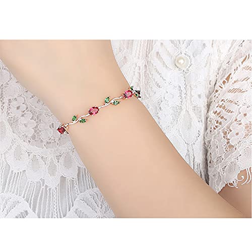 18K Rose Gold-Plated Crystal Bracelet For Women Red & Green Shiny Gemstone Tennis Bracelet Diamond Bangle Bracelet For Girls Fashion Jewelry #TOP1