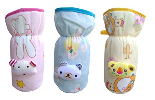 Image of Bottle Covers for Wide Neck /Broad Neck Soft Plush Stretchable Baby Feeding Bottle Cover with Strap for (250, 260, 330 ml Feeders (Multicolour) Pack of 3)