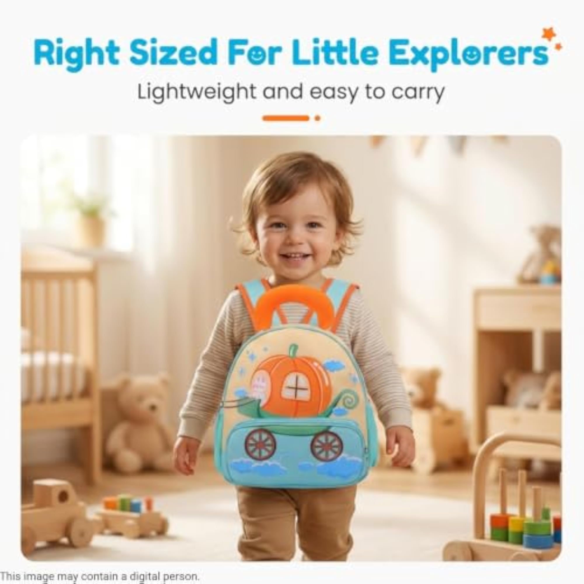 Toddler Backpack with Safety Handle, Cute Character Design