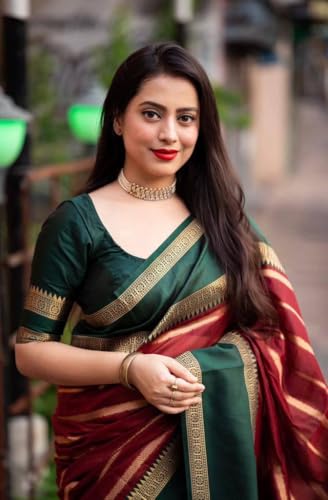 Image of Yashika Women's Woven Printed Kanjivaram Banarasi Art Silk Saree Saree with Unstitched Blouse Material - Suitable for All Indian Weddings and Festivals
