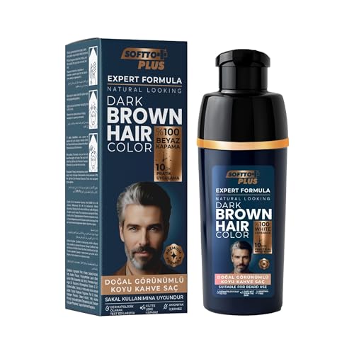 Softto Plus Expert Men Tinte para el cabello y barba marrón oscuro, cobertura 100% gris, 10 minutos de uso, sin amoniaco, color natural para el cabello y la barba, fácil aplicación, 400 ml