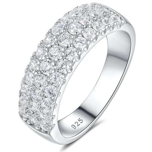 SHELOVES Moissanite Wedding Bands For Women D Color VVS1 Clarity Wide Eternity Ring 925 Sterling Silver Sz 5-10