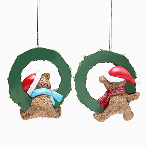 Hodao 2 Pcs Christmas Bear Hanging Decorations Xmas Hanging Figurines Decor Handmade Christmas Wreaths Figurines For Xmas Decor Gift - Christmas Party Home Hanging Decorations (Green-Brown) #TOP1