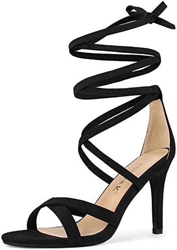 Allegra K Women's Lace Up Heels Stiletto High Black Heel Sandals 8.5 M US