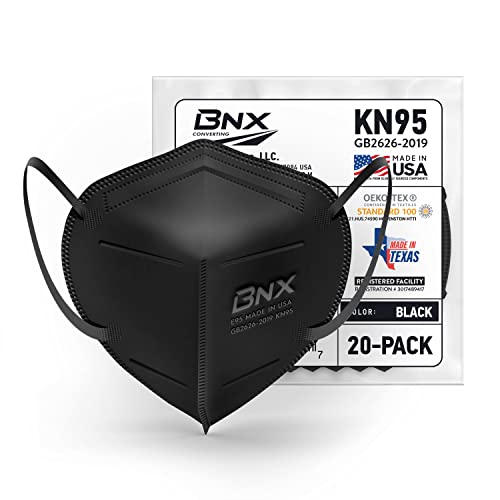 BNX KN95 Face Mask Made in USA (20-Pack), KN95 Mask Disposable Particulate Protective Mask, GB2626-2019, Protection Against Dust, Pollen and Haze (20 pcs) (Earloop) (Model: E95) Black